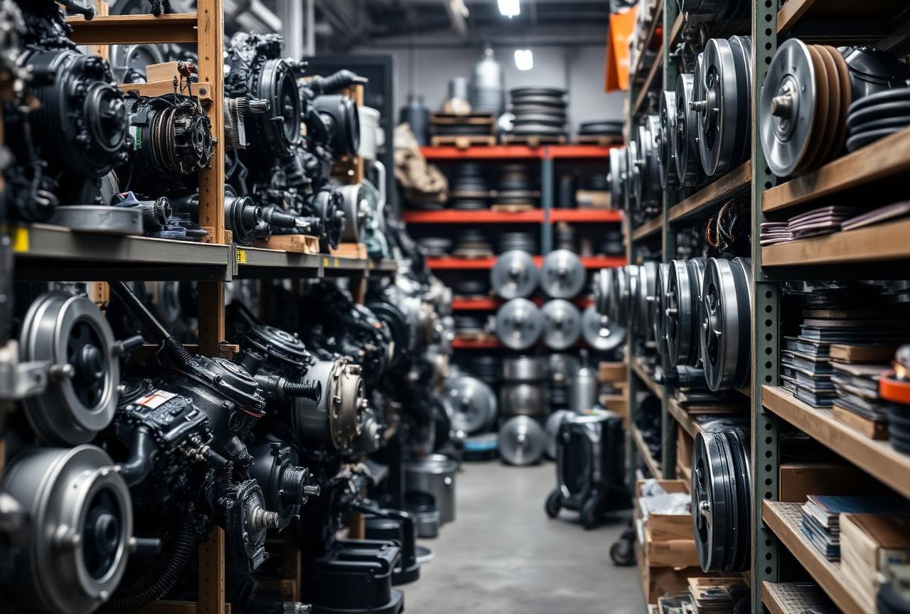 Magazzino ricambi auto con componenti motore